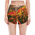 Autumn Mountain Print Women's Split Running Shorts