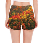 Autumn Mountain Print Women's Split Running Shorts