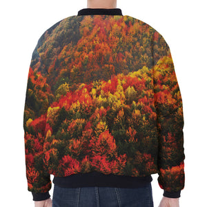 Autumn Mountain Print Zip Sleeve Bomber Jacket