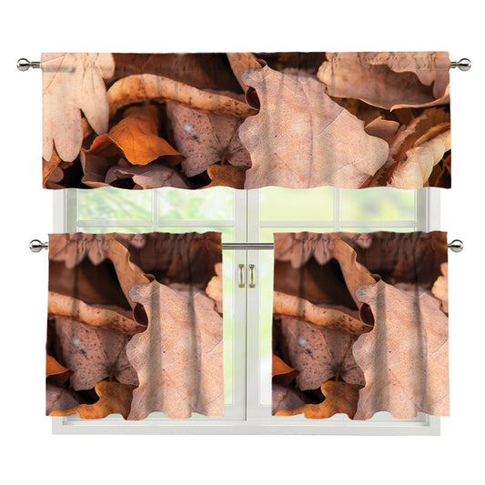 Autumn Oak leaf Print 3 Piece Kitchen Curtains