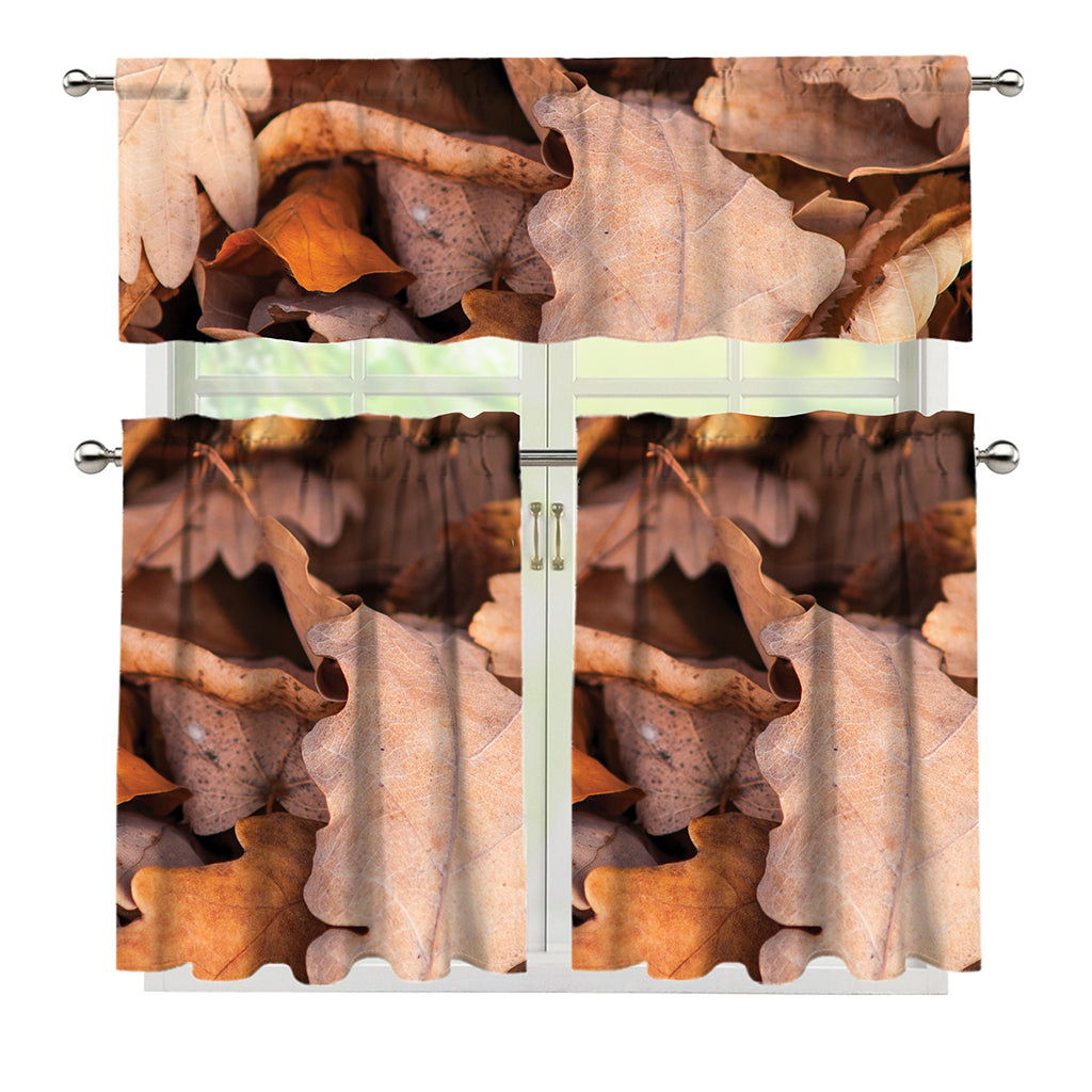 Autumn Oak leaf Print 3 Piece Kitchen Curtains