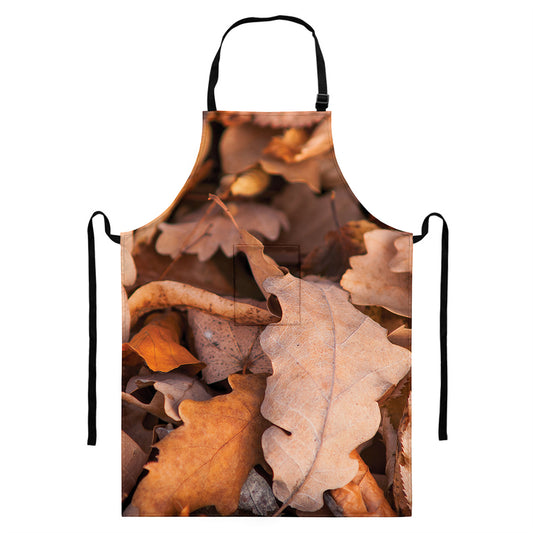 Autumn Oak leaf Print Bib Apron With Pocket