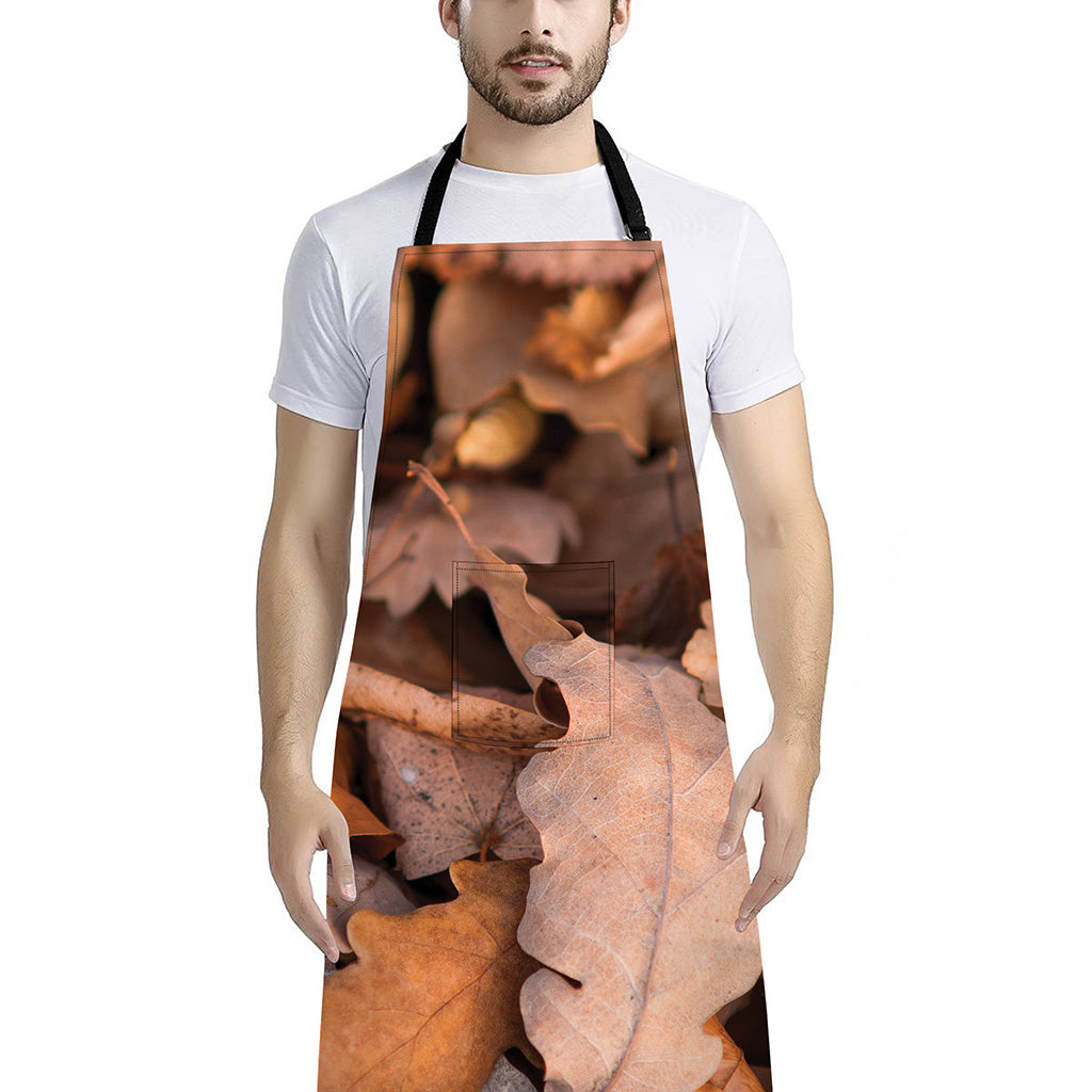Autumn Oak leaf Print Bib Apron With Pocket