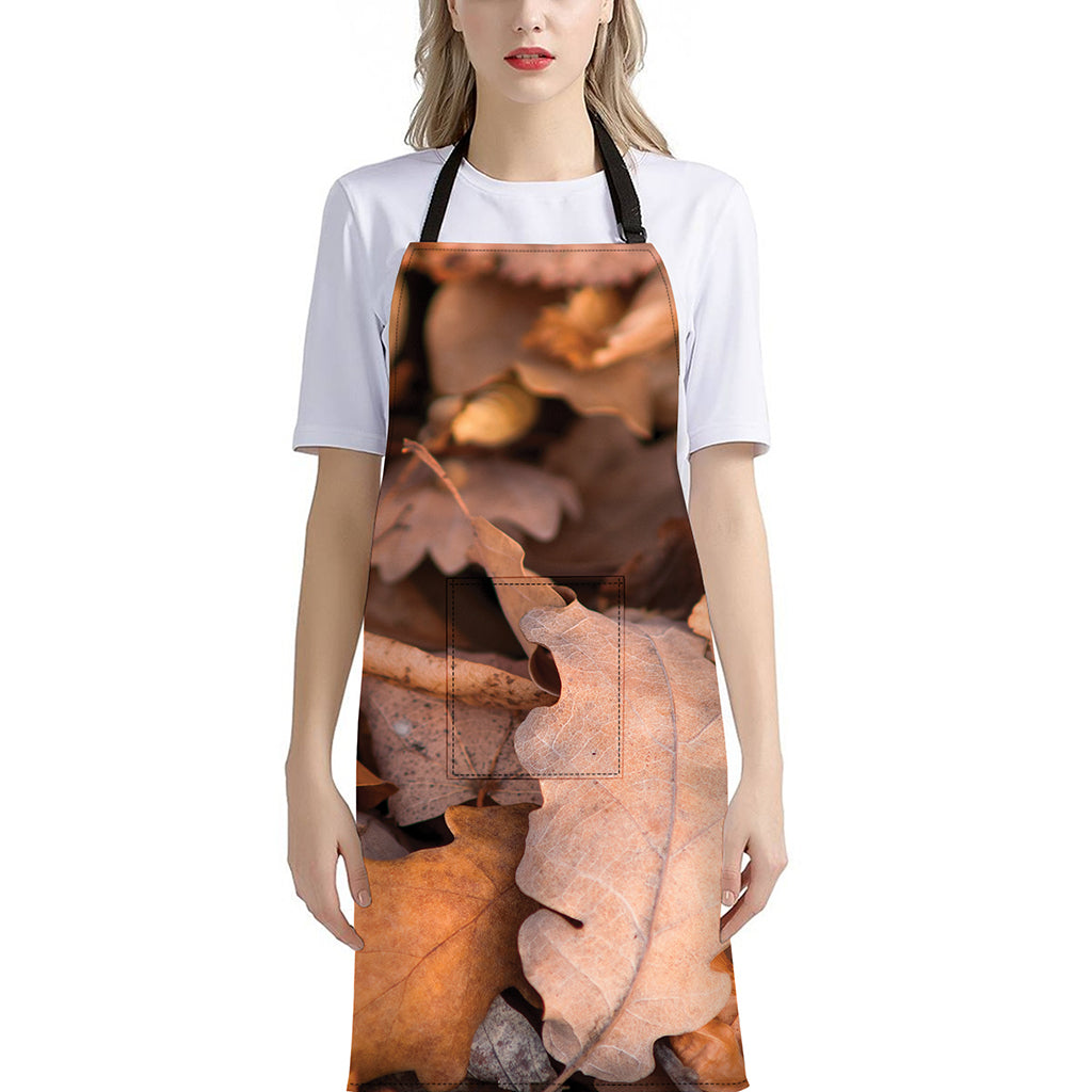Autumn Oak leaf Print Bib Apron With Pocket