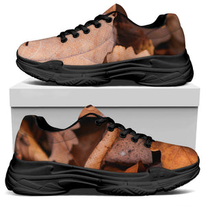 Autumn Oak leaf Print Black Chunky Shoes