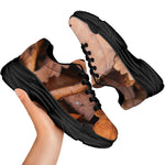 Autumn Oak leaf Print Black Chunky Shoes