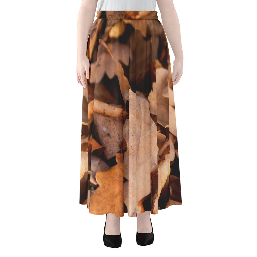 Autumn Oak leaf Print Chiffon Maxi Skirt