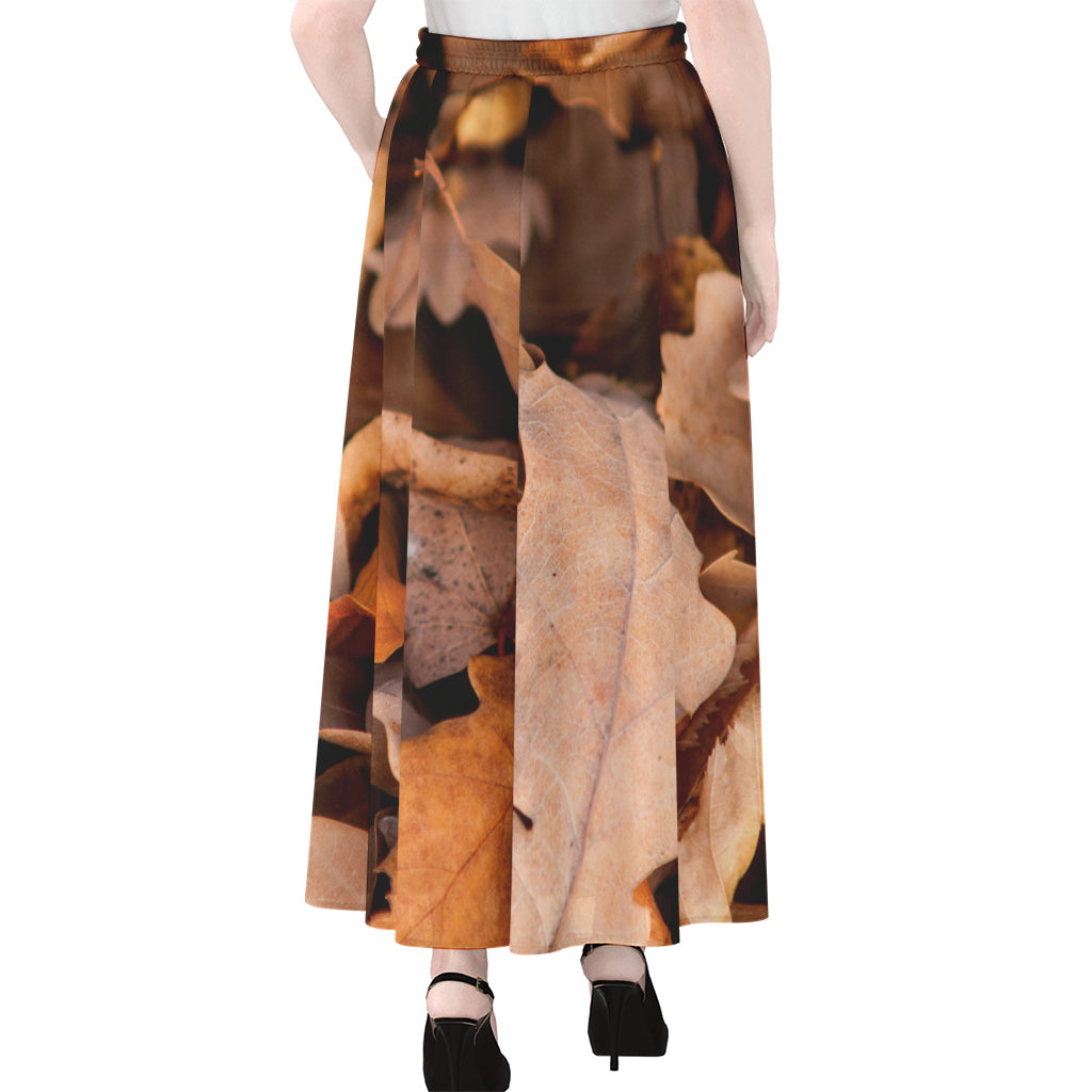 Autumn Oak leaf Print Chiffon Maxi Skirt