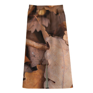 Autumn Oak leaf Print Cotton Front Slit Maxi Skirt