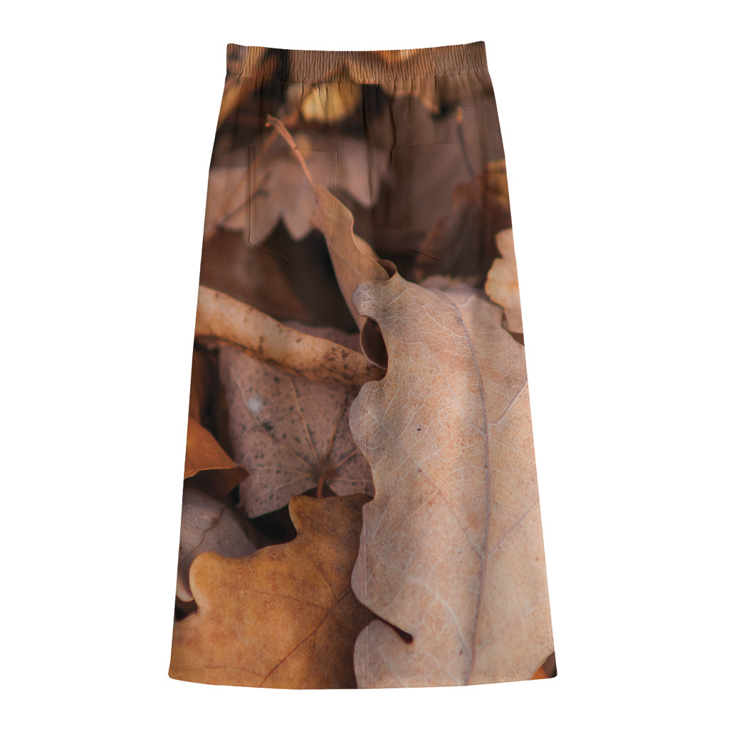 Autumn Oak leaf Print Cotton Front Slit Maxi Skirt