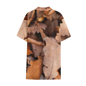 Autumn Oak leaf Print Cotton Hawaiian Shirt