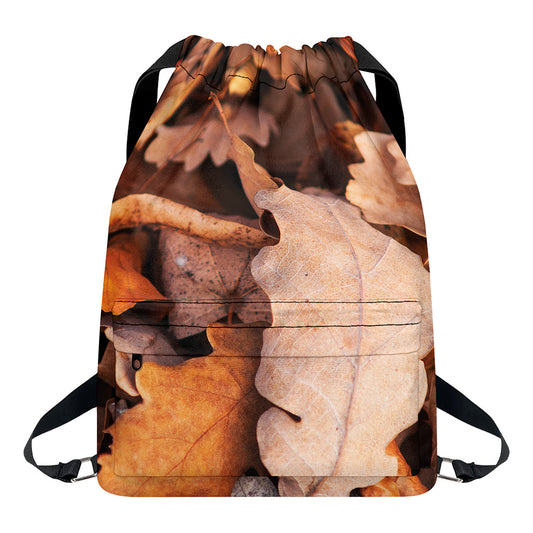 Autumn Oak leaf Print Drawstring Backpack