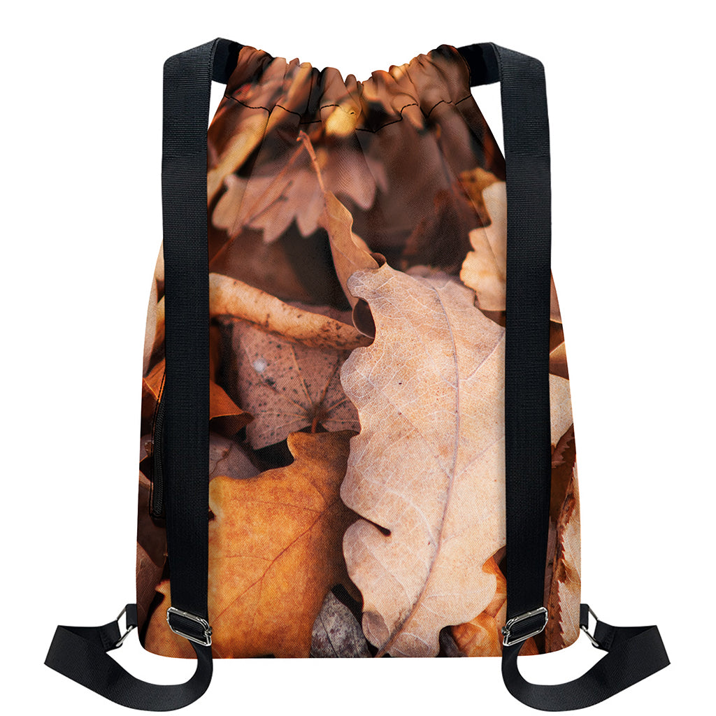 Autumn Oak leaf Print Drawstring Backpack