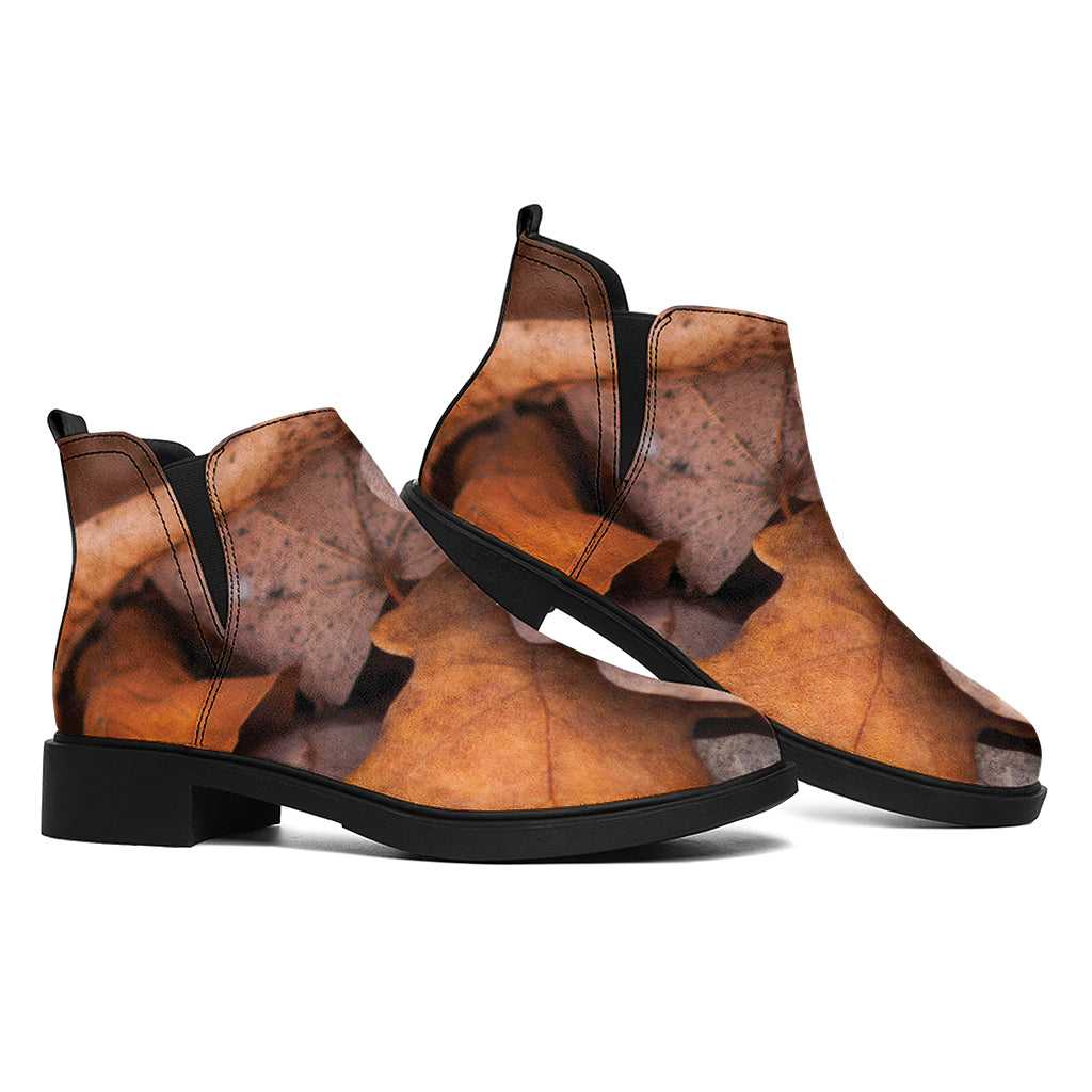 Autumn Oak leaf Print Flat Ankle Boots