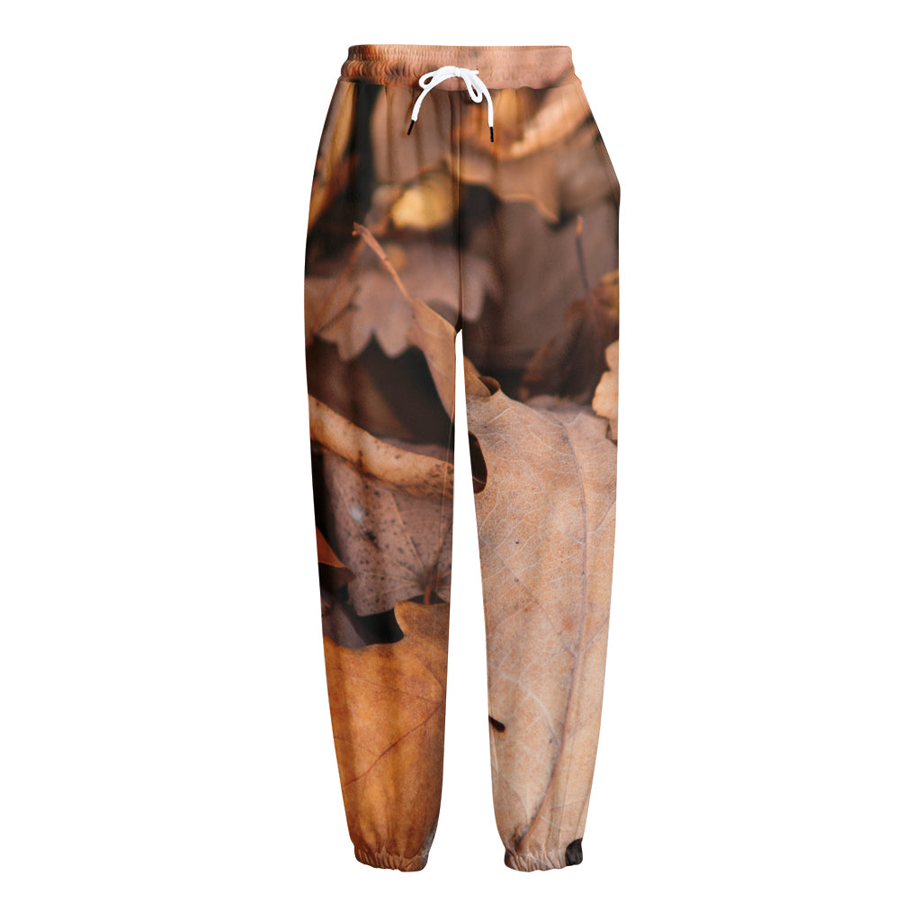 Autumn Oak leaf Print Fleece Lined Knit Pants