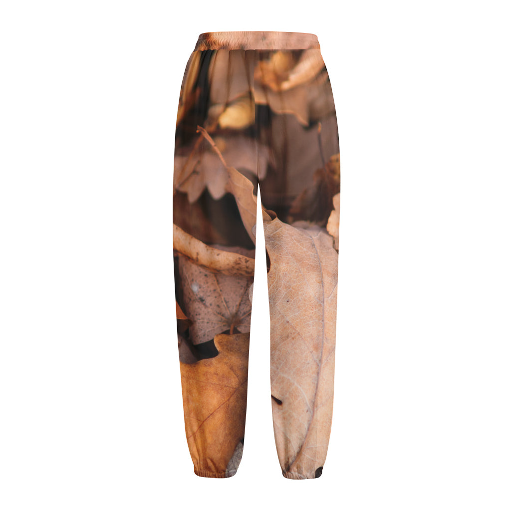 Autumn Oak leaf Print Fleece Lined Knit Pants