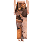 Autumn Oak leaf Print High Slit Maxi Skirt