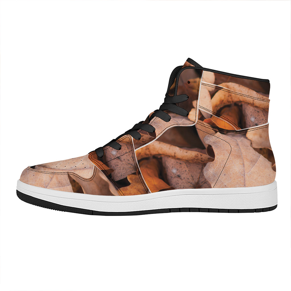 Autumn Oak leaf Print High Top Leather Sneakers
