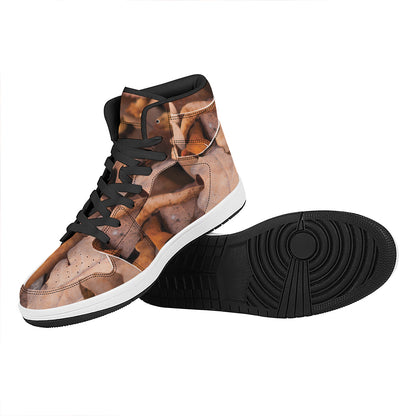 Autumn Oak leaf Print High Top Leather Sneakers