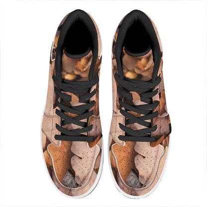 Autumn Oak leaf Print High Top Leather Sneakers