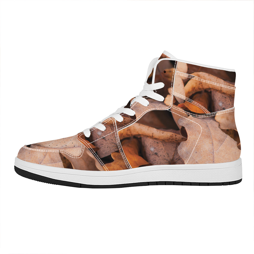 Autumn Oak leaf Print High Top Leather Sneakers