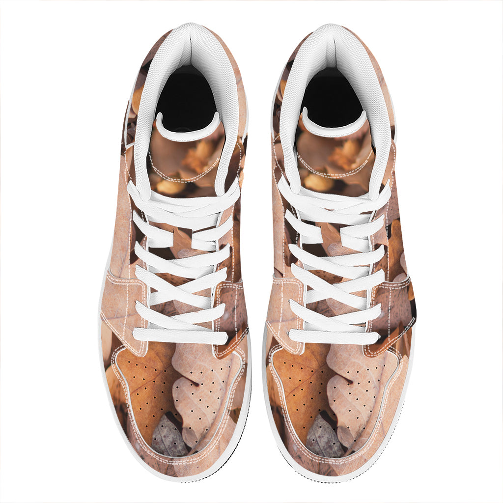 Autumn Oak leaf Print High Top Leather Sneakers