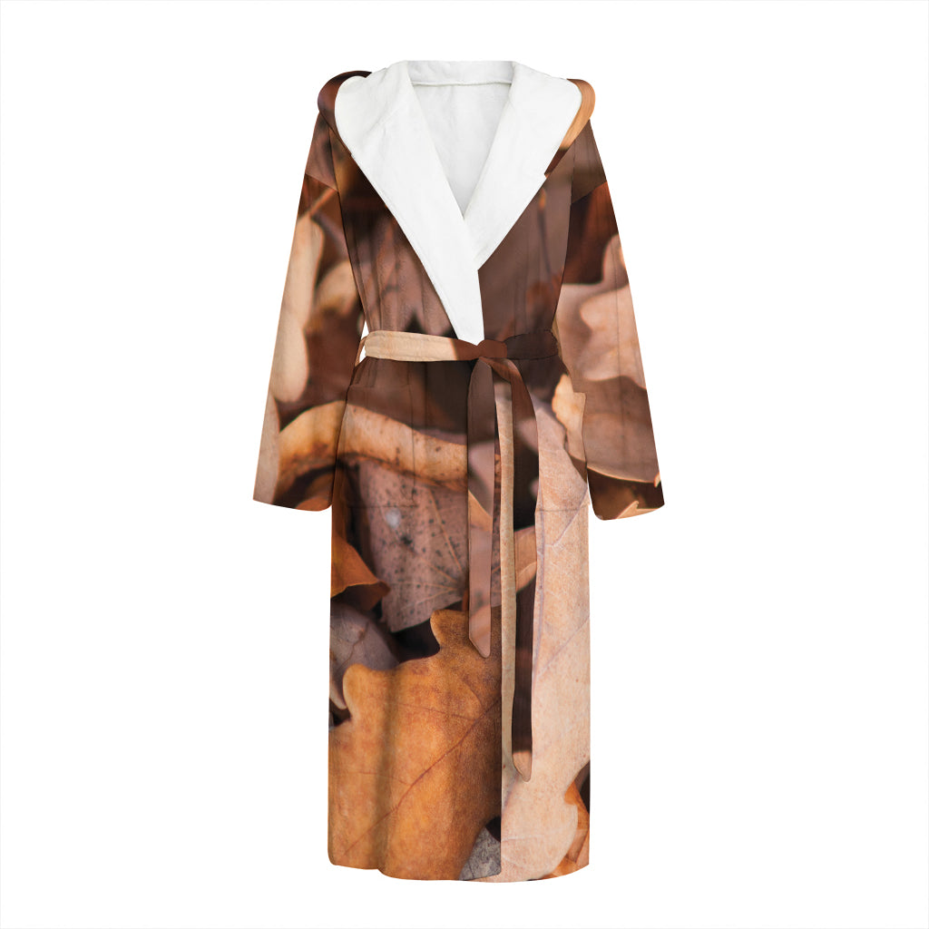 Autumn Oak leaf Print Hooded Bathrobe