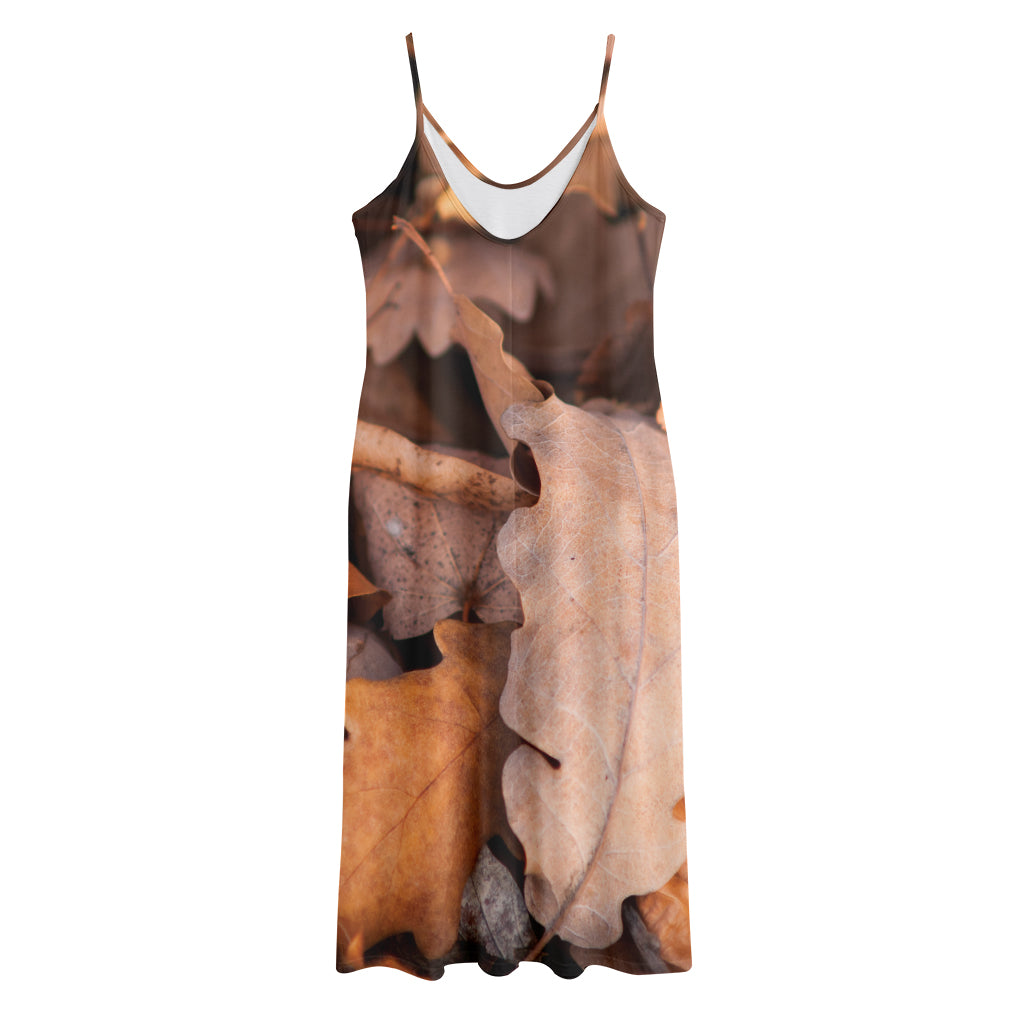 Autumn Oak leaf Print Jersey Midi Cami Dress