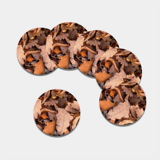 Autumn Oak leaf Print Leather Coaster Set