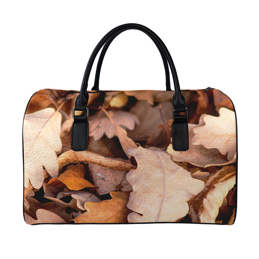 Autumn Oak leaf Print Leather Duffle Bag