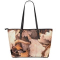 Autumn Oak leaf Print Leather Tote Bag With Zipper