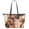 Autumn Oak leaf Print Leather Tote Bag