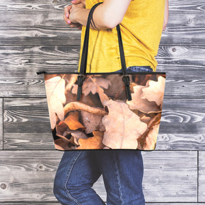 Autumn Oak leaf Print Leather Tote Bag