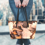 Autumn Oak leaf Print Leather Tote Bag