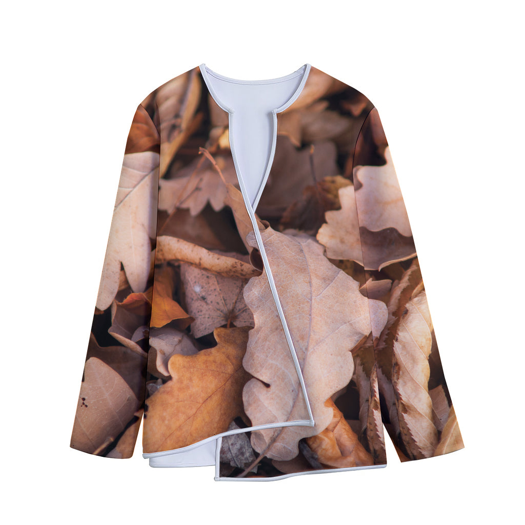 Autumn Oak leaf Print Long Sleeve Short Coat