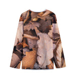 Autumn Oak leaf Print Long Sleeve Short Coat