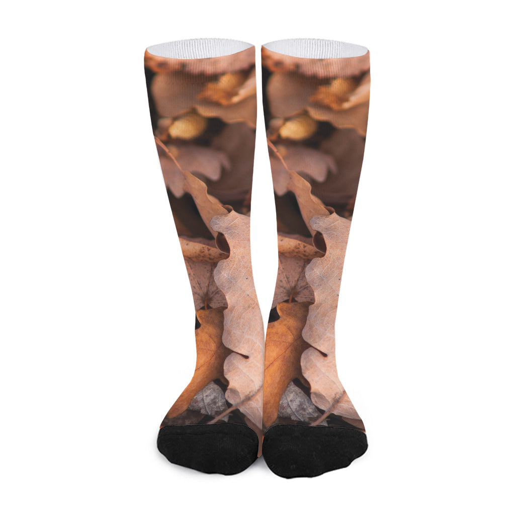 Autumn Oak leaf Print Long Socks