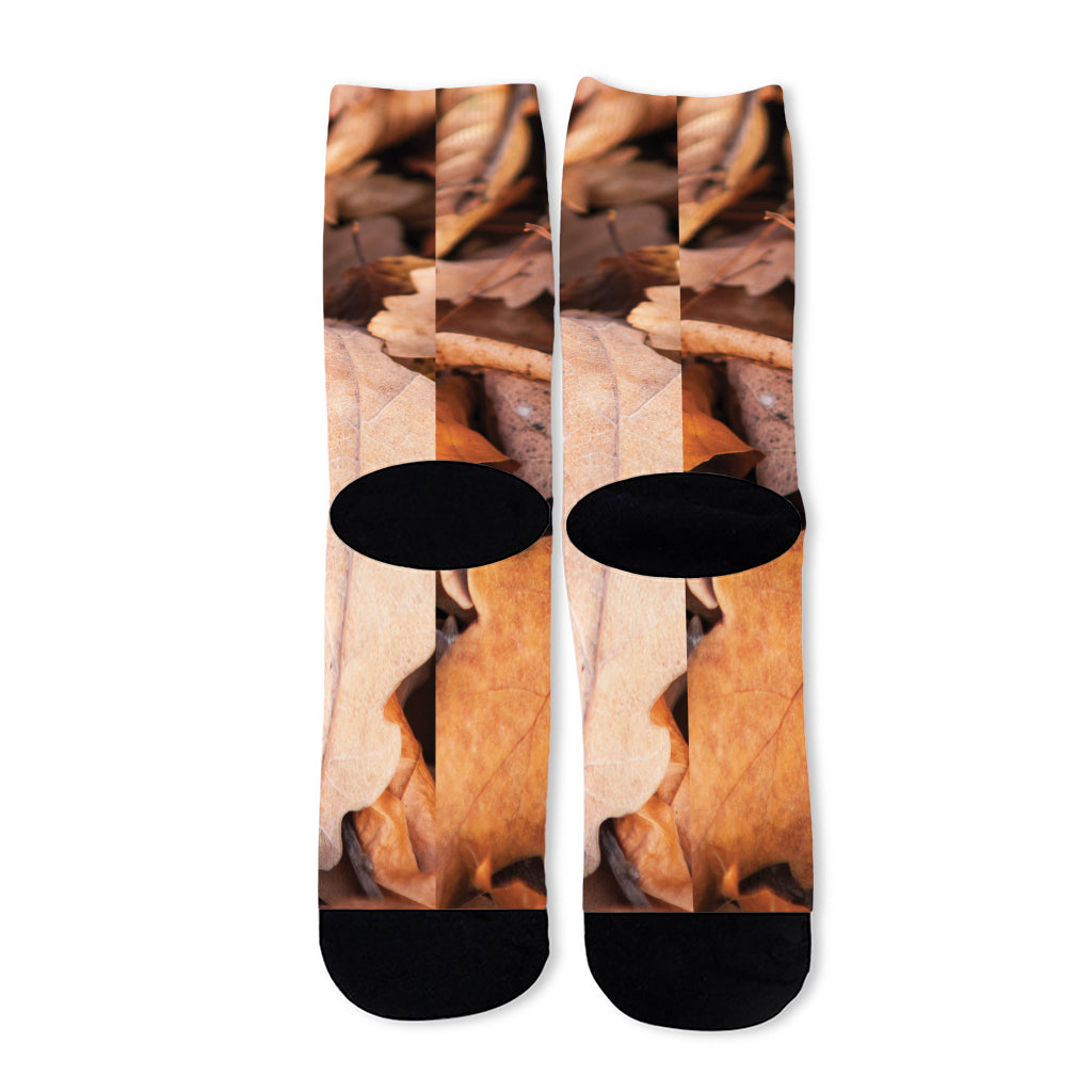 Autumn Oak leaf Print Long Socks