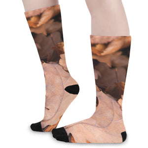 Autumn Oak leaf Print Long Socks