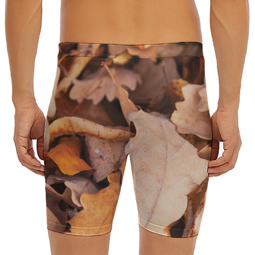 Autumn Oak leaf Print Men's Long Boxer Briefs