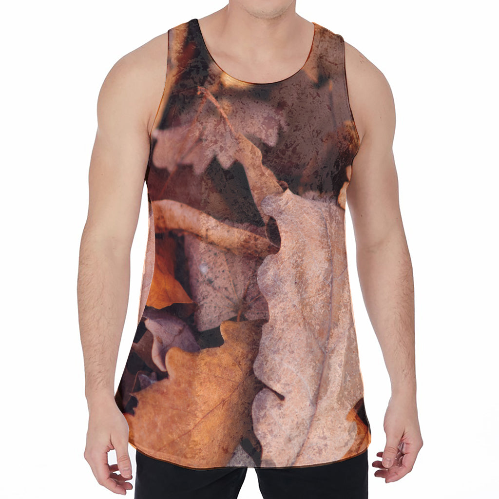 Autumn Oak leaf Print Men's Velvet Tank Top