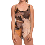 Autumn Oak leaf Print One Piece Swimsuit