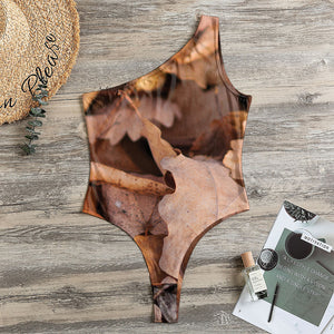 Autumn Oak leaf Print One Shoulder Bodysuit