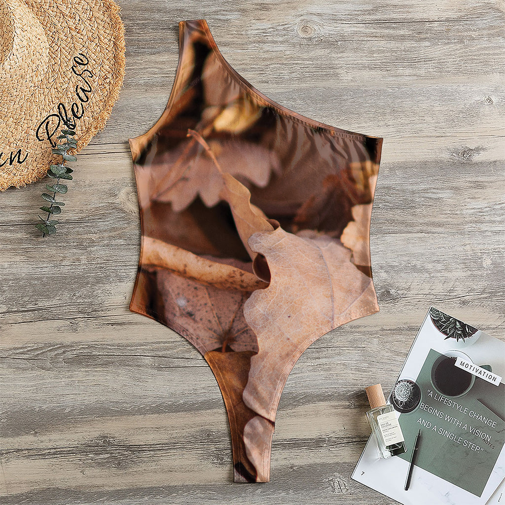 Autumn Oak leaf Print One Shoulder Bodysuit