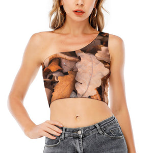 Autumn Oak leaf Print One Shoulder Crop Top