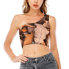 Autumn Oak leaf Print One Shoulder Crop Top