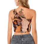 Autumn Oak leaf Print One Shoulder Crop Top