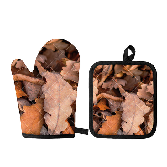 Autumn Oak leaf Print Oven Mitt And Pot Holder Set