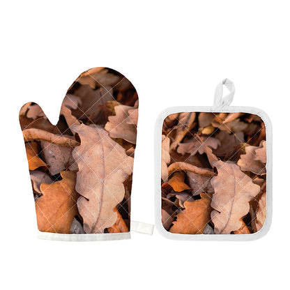 Autumn Oak leaf Print Oven Mitt And Pot Holder Set
