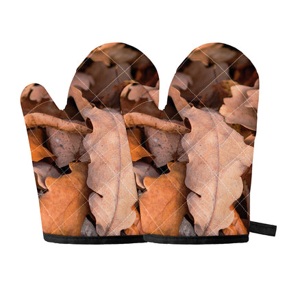 Autumn Oak leaf Print Oven Mitts